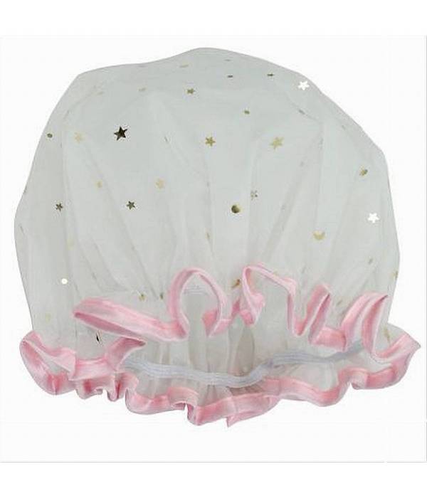 Set 2 Pz Cuffia Doccia Bagno Elastico Bordino Rosa Stelle Protegge Capelli 79607 -