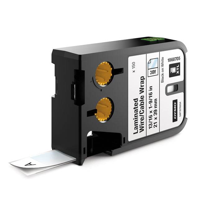 DYMO Etichette laminate per l'avvoglimento di fili/ cavi (LBL VINYL SELF-LAMINATING 150P - 21MM X 39MM BLACK)-4