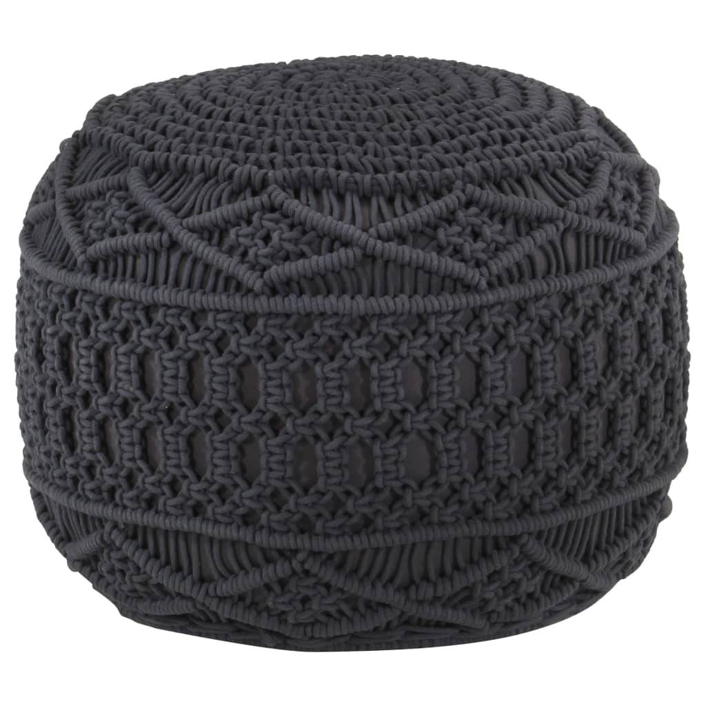 Pouf Lavorato a Mano Macramé Antracite 45x30 cm in Cotone