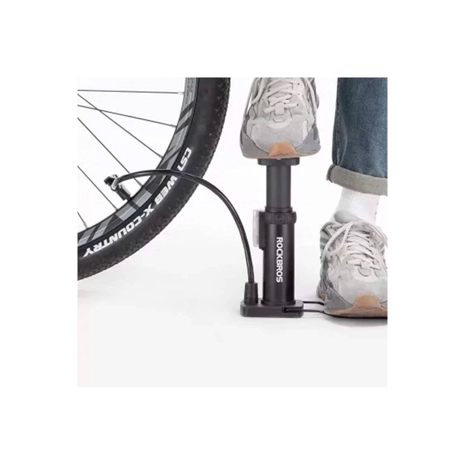 Pompa per bici da pavimento con manometro - Nera - Pompa con 3 attacchi - 100 psi / 7 bar-3