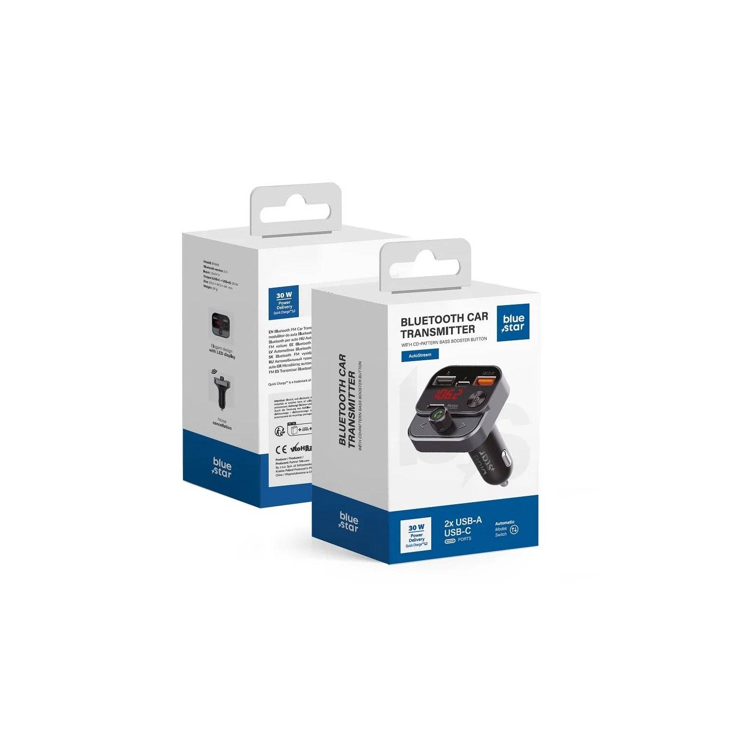 Adattatore audio per presa accendisigari - trasmettitore FM QC3.0 30W AutoStream BT84B nero-2