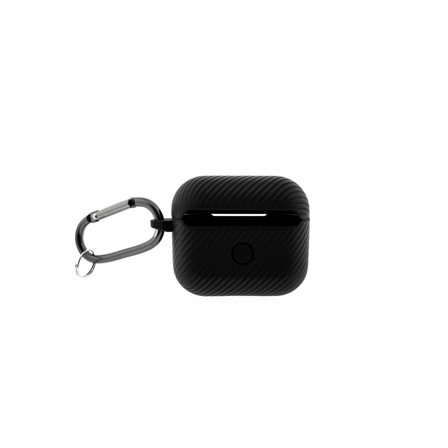 Custodia per cuffie custodia in carbonio compatibile con AirPods 3 con pendente a moschettone nero-2