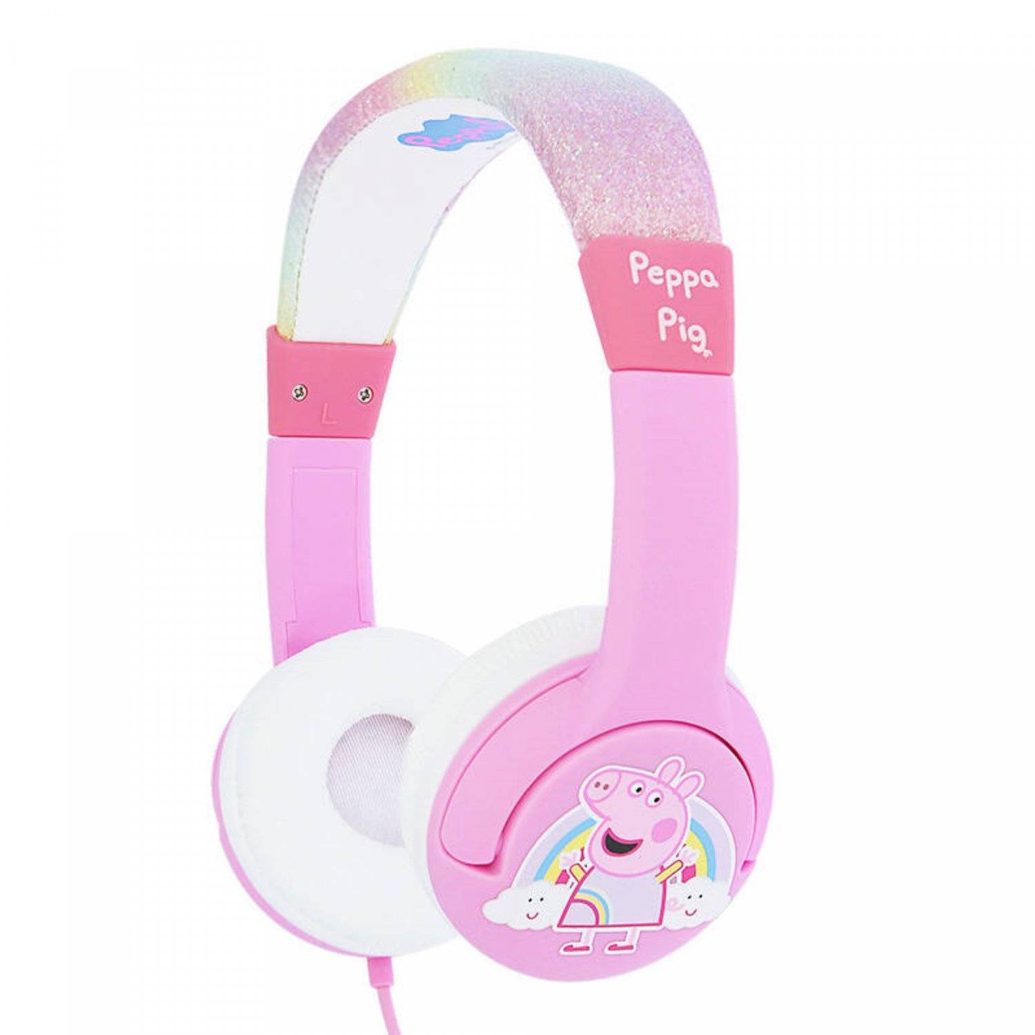 Cuffie cablate per bambini Pig Peppa con arcobaleno e glitter rosa-0