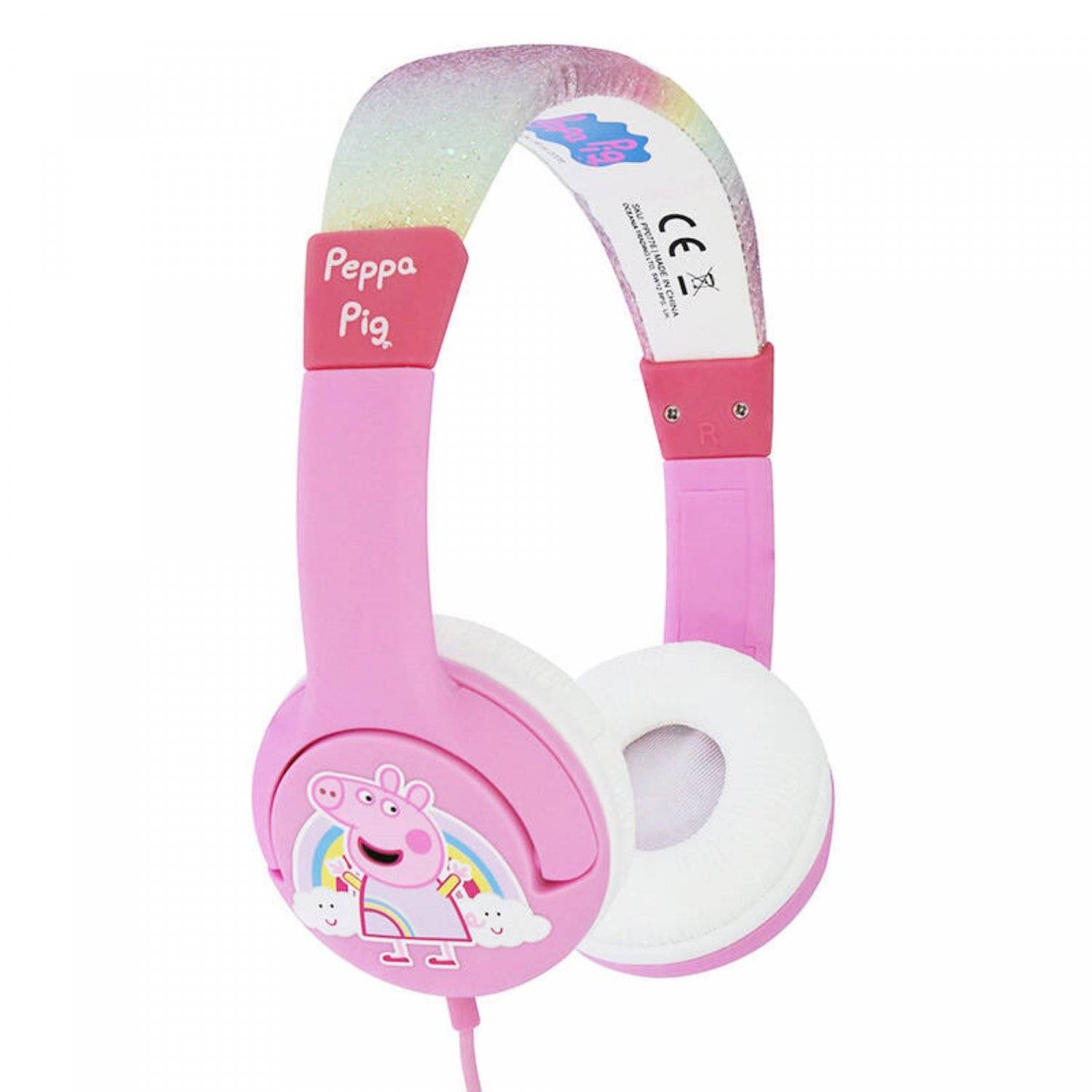 Cuffie cablate per bambini Pig Peppa con arcobaleno e glitter rosa-1