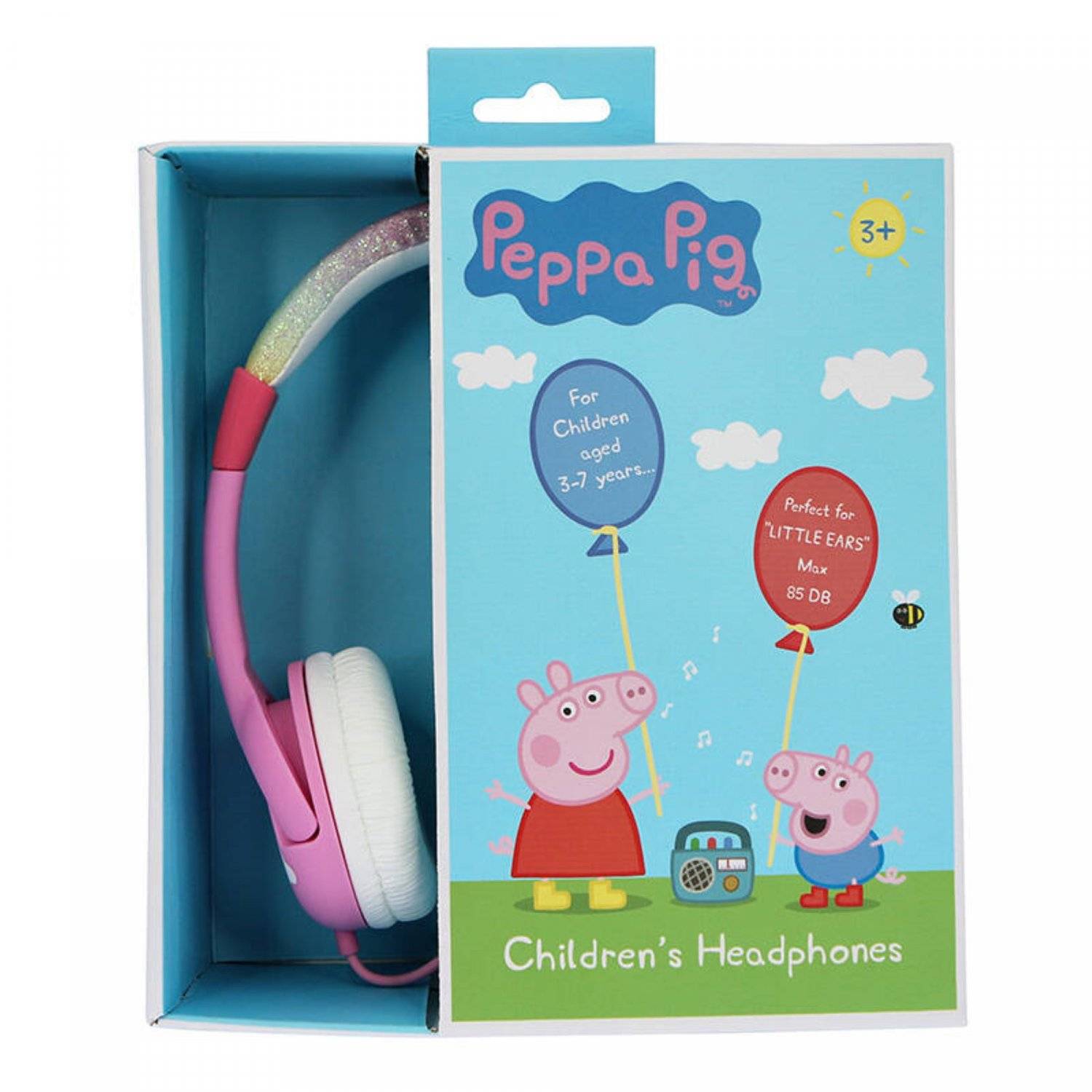 Cuffie cablate per bambini Pig Peppa con arcobaleno e glitter rosa-2