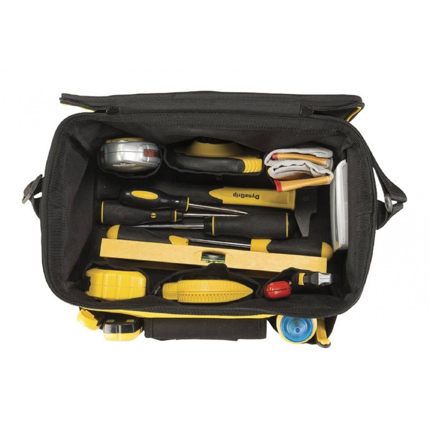 Borsa porta attrezzi nera realizzata in resistente poliestere con tracolla-2
