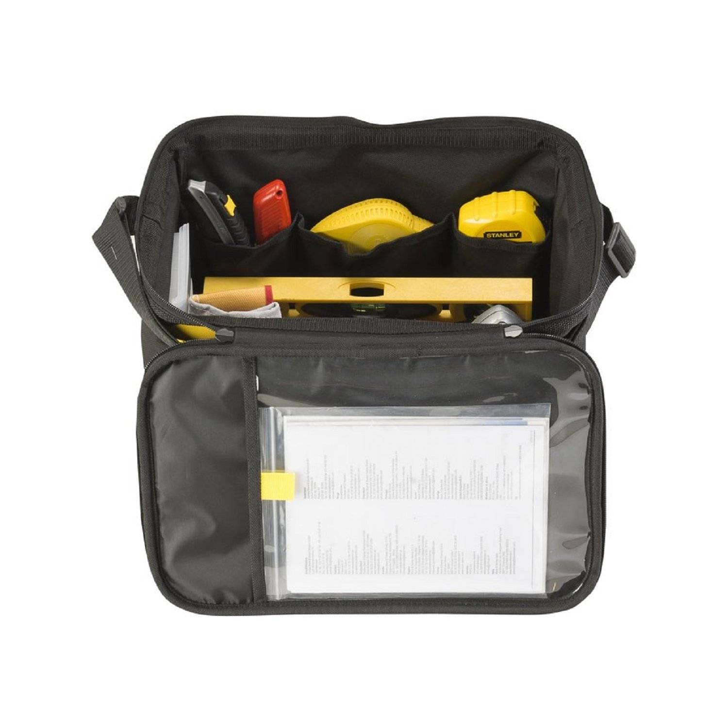 Borsa porta attrezzi nera realizzata in resistente poliestere con tracolla-3