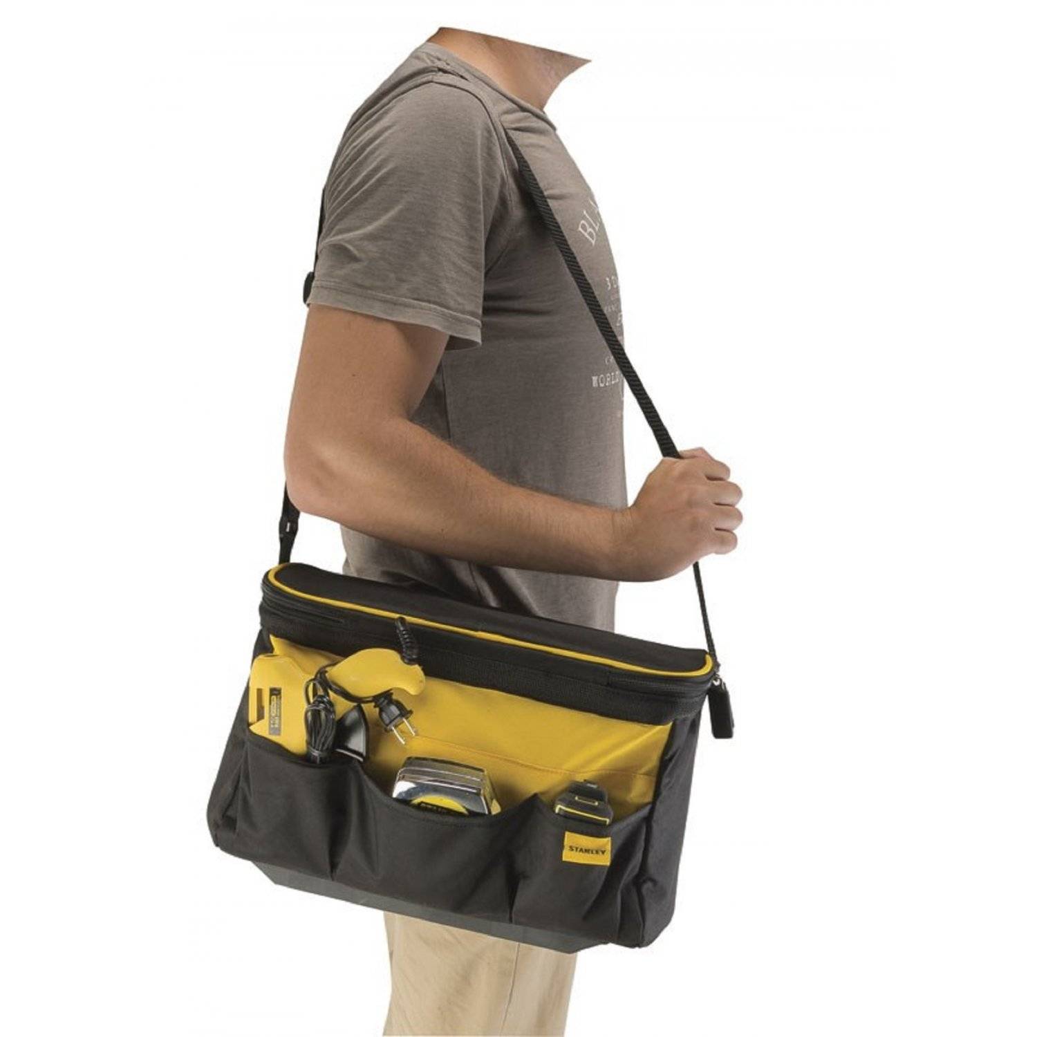 Borsa porta attrezzi nera realizzata in resistente poliestere con tracolla-4