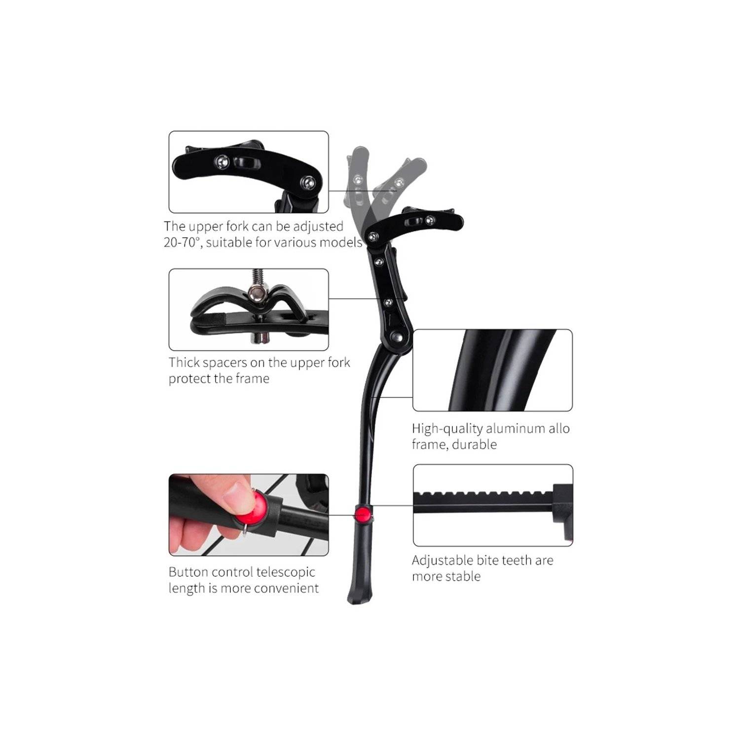 Cavalletto per bici - Nero - JC1005BK Cavalletto in alluminio - Compatibilità da 24 a 29 pollici-3
