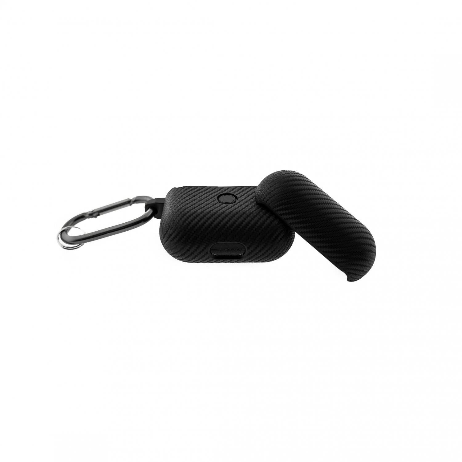 Custodia per cuffie custodia in carbonio compatibile con AirPods Pro con pendente a moschettone nero-1