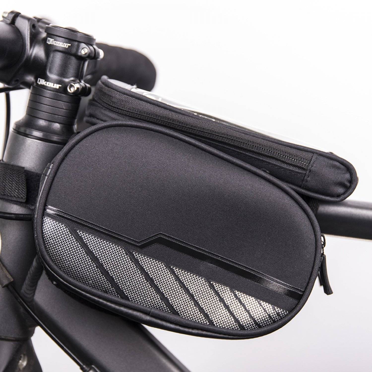 Borsa impermeabile da telaio per bicicletta con tasca portacellulare rimovibile, nera-1