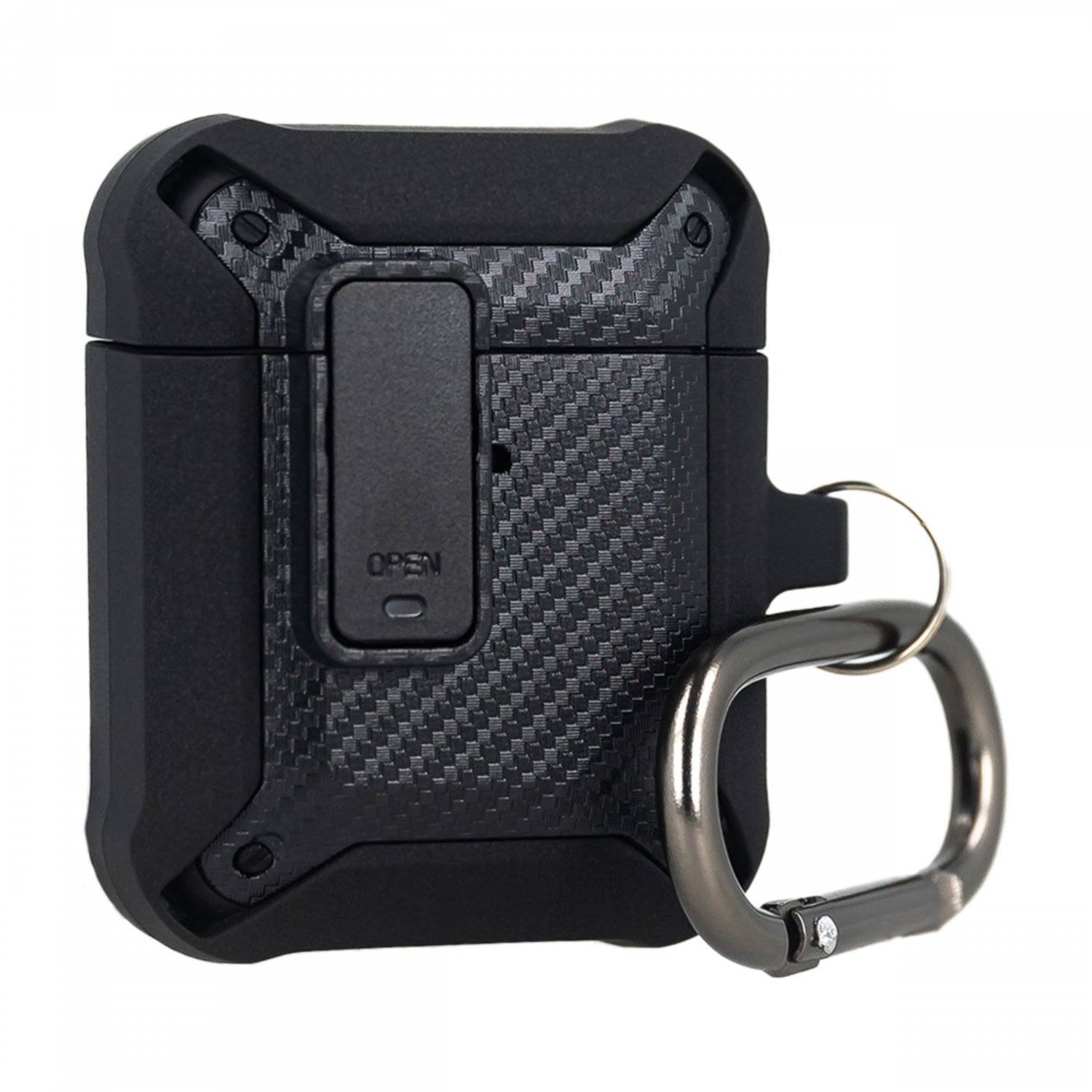 Custodia per cuffie Nitro compatibile con AirPods 2 realizzata in TPU con pendente a moschettone nero-1