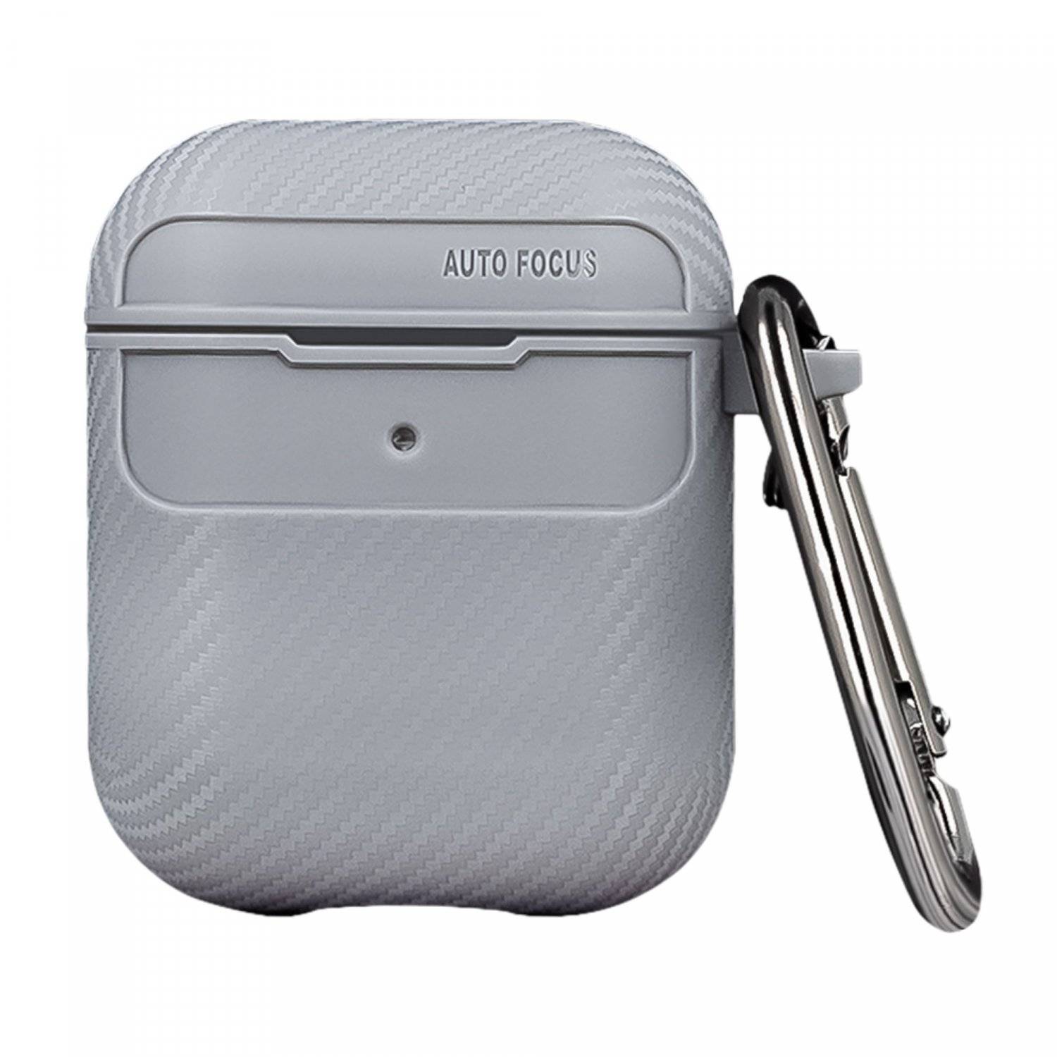 Custodia per cuffie custodia in carbonio compatibile con AirPods 2 con pendente a moschettone grigio-0