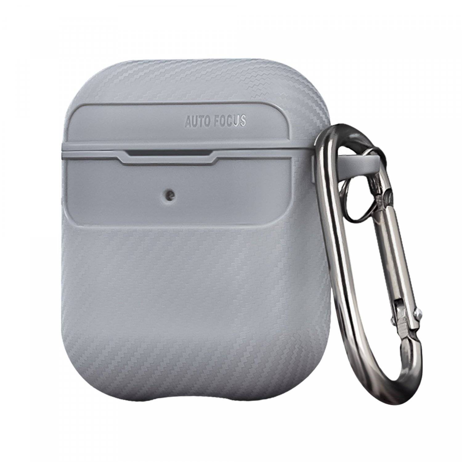 Custodia per cuffie custodia in carbonio compatibile con AirPods 2 con pendente a moschettone grigio-1