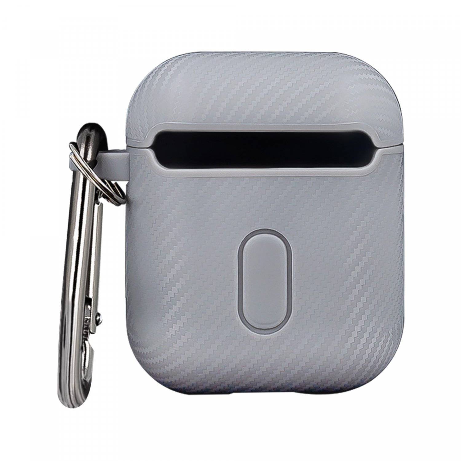 Custodia per cuffie custodia in carbonio compatibile con AirPods 2 con pendente a moschettone grigio-2