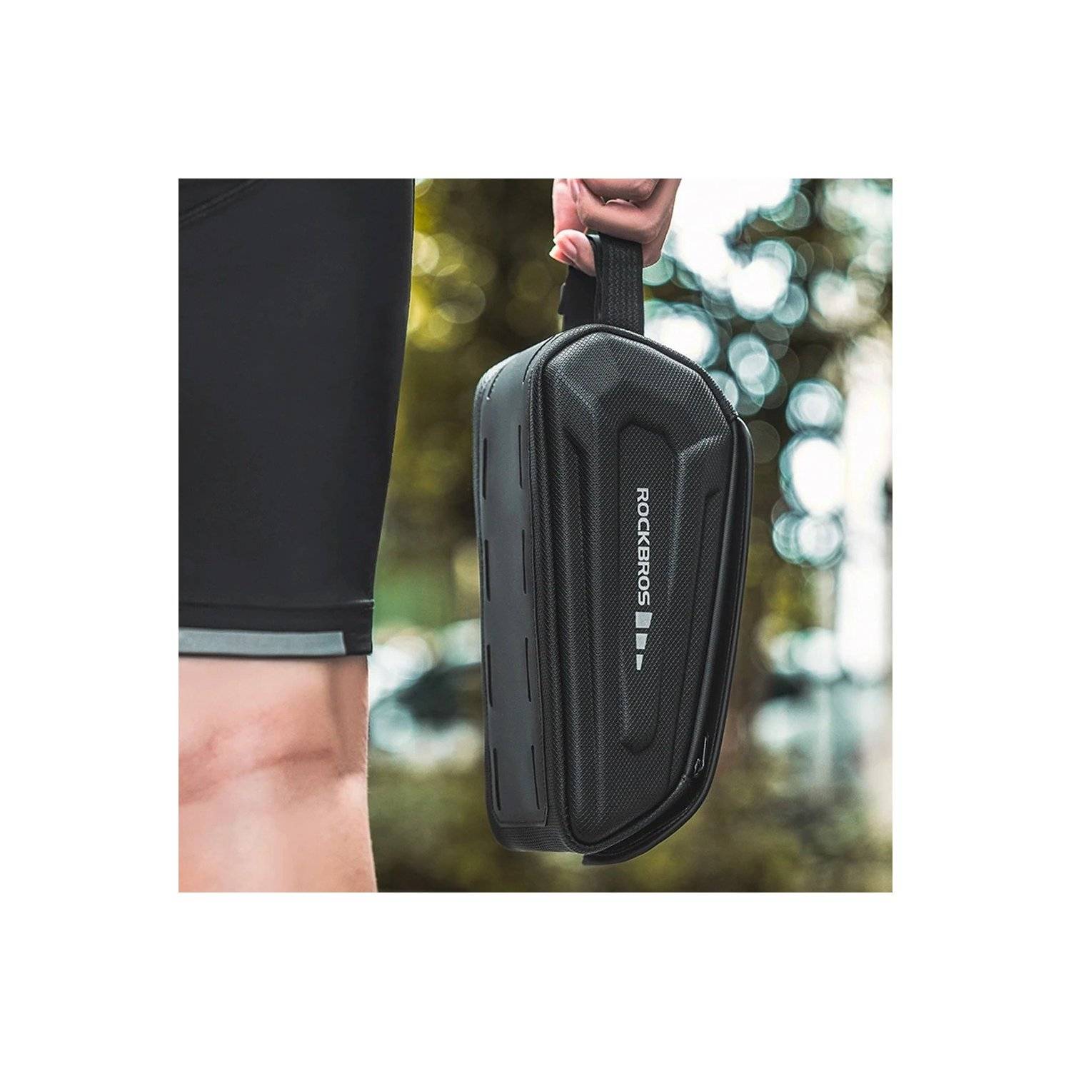 Borsa da bici da telaio impermeabile con custodia per telefono - Nera - 1,7 litri-1