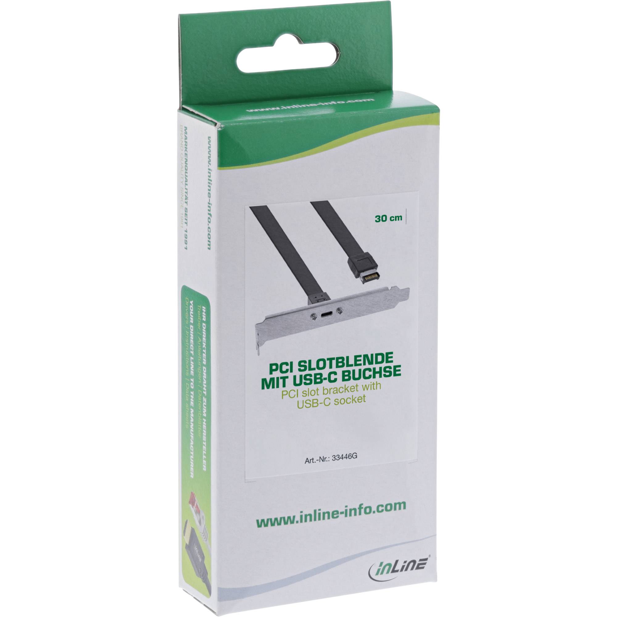 Coperchio slot PCI InLine - Pannello frontale da USB-C a USB 3.2 Chiave-A interna - 0,3 m-2