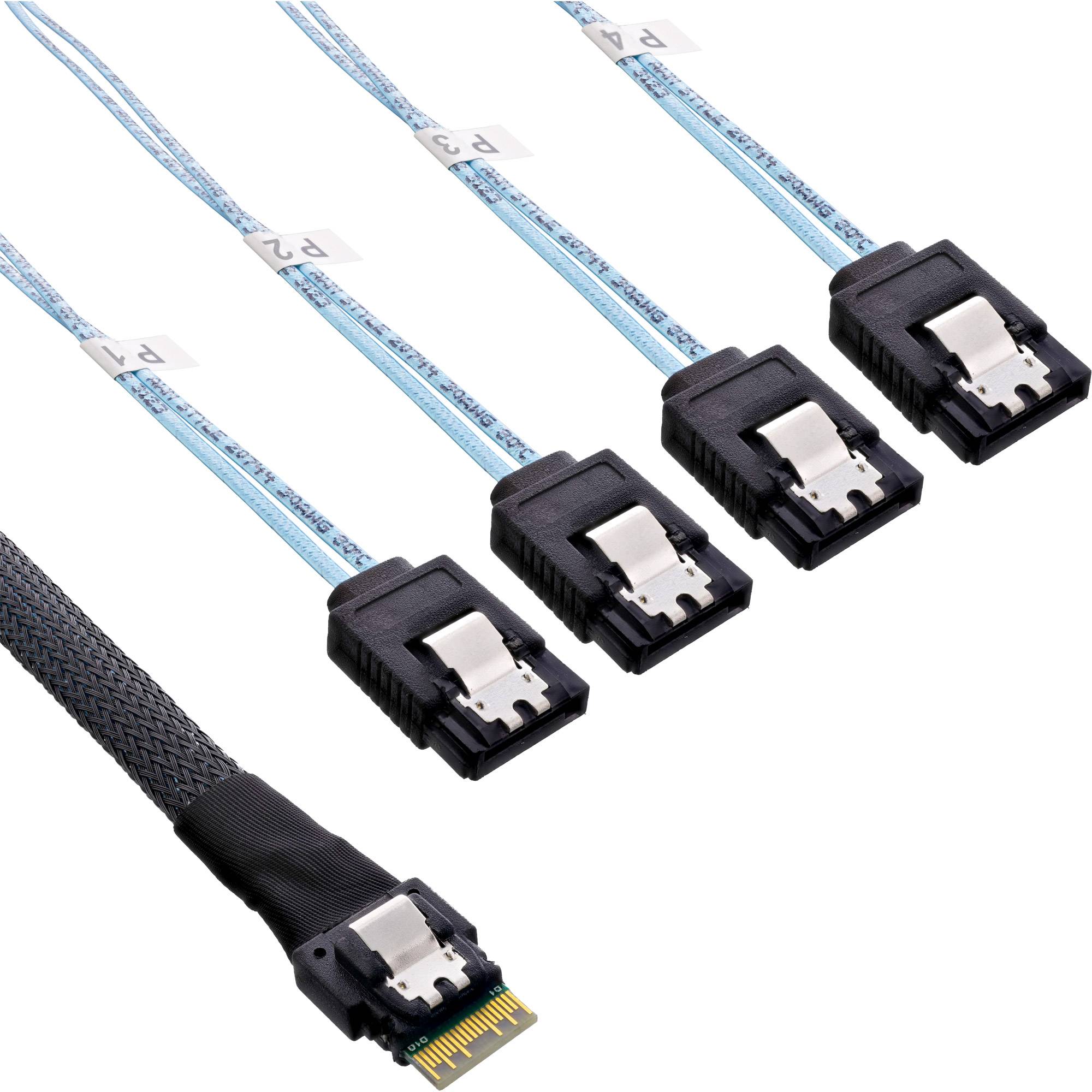 InLine Slim SAS Kabel - SFF-8654 4i zu 4x SATA 7-pin - 12Gb/s - 1m-0