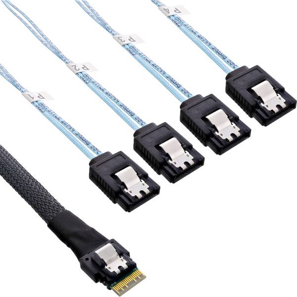InLine Slim SAS Kabel - SFF-8654 4i zu 4x SATA 7-pin - 12Gb/s - 1m