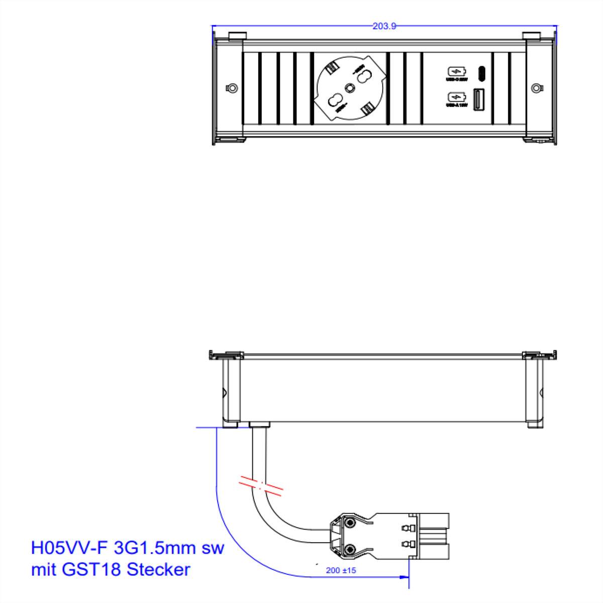 BACHMANN KAPSA S 1xP40 1xUSB A&C 22W, 0,2m GST18 Italia-0