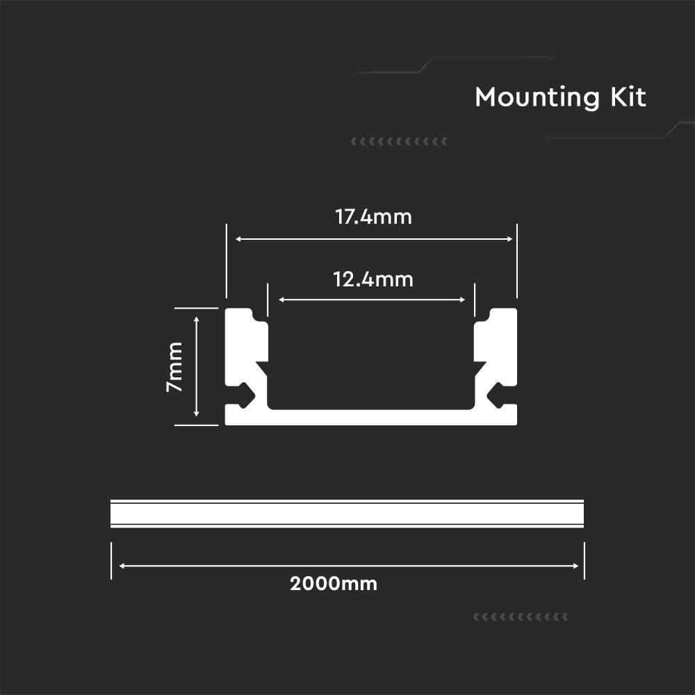 V-TAC Profilo Lineare Strip LED L:15.7mm Silver/Copertura Opaca 2000x17.6x6.9mm-1