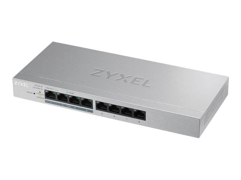 SWITCH ZYXEL GS1200-8HP SMART MANAGED 8P Gigabit(4P PoE fino a 60W)Easy Management xVLANQoS design senza ventole Desktop