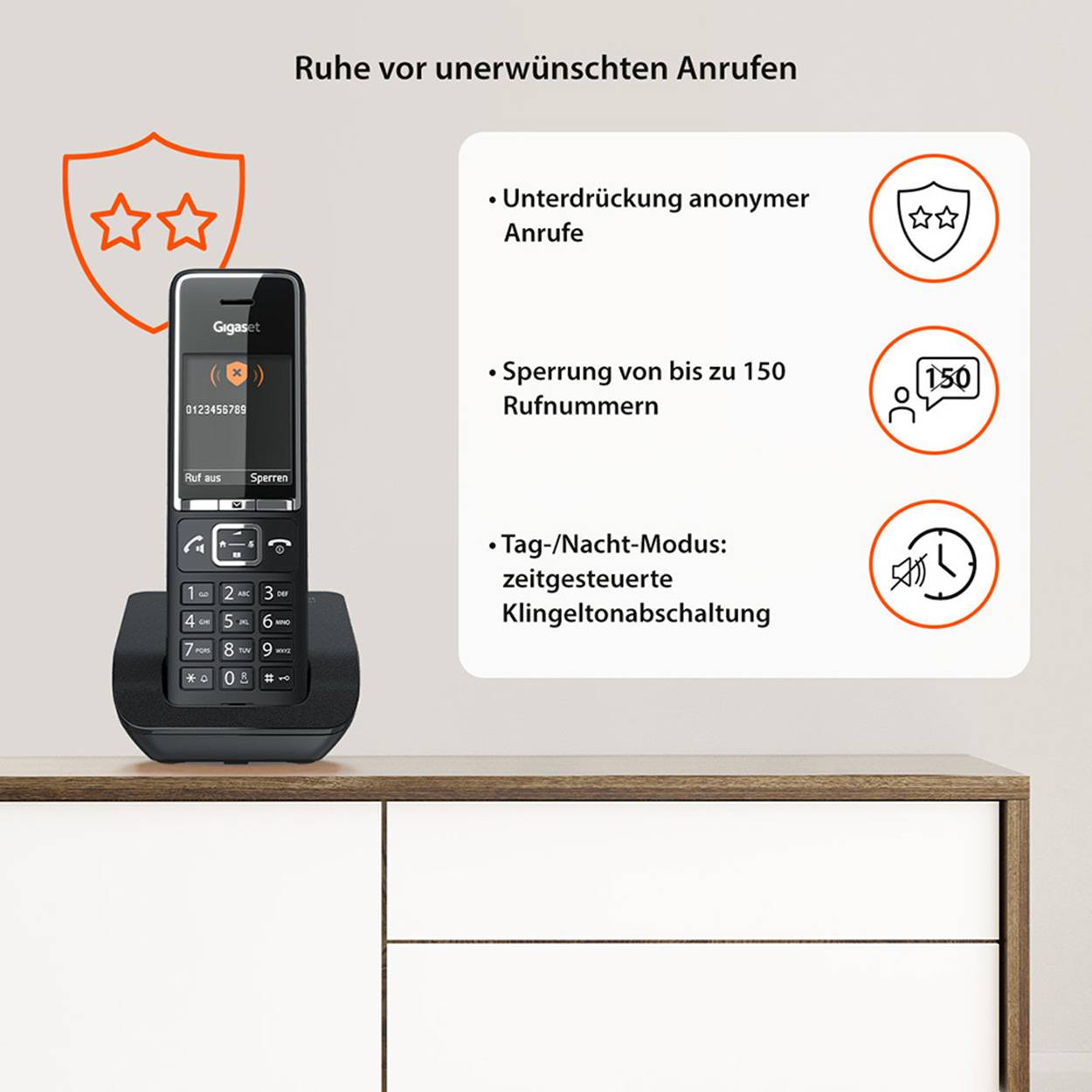Gigaset COMFORT 550. Typ: Analoges Telefon, Hörertyp: Kabelloses Mobilteil. Freisprecheinrichtung, Telefonbuch Kapazität-4