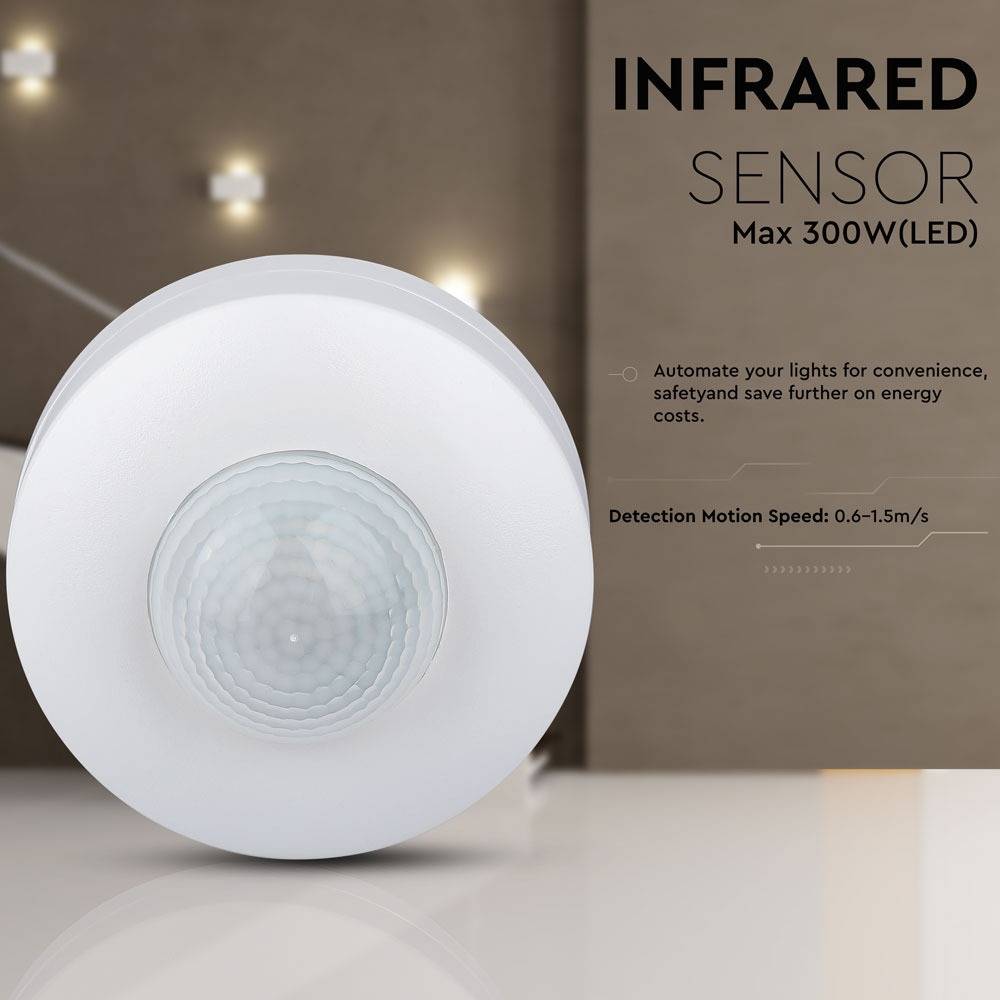 V-TAC Sensore Movimento Infrarossi 360° a Plafone Bianco (Max 300W) IP20-3