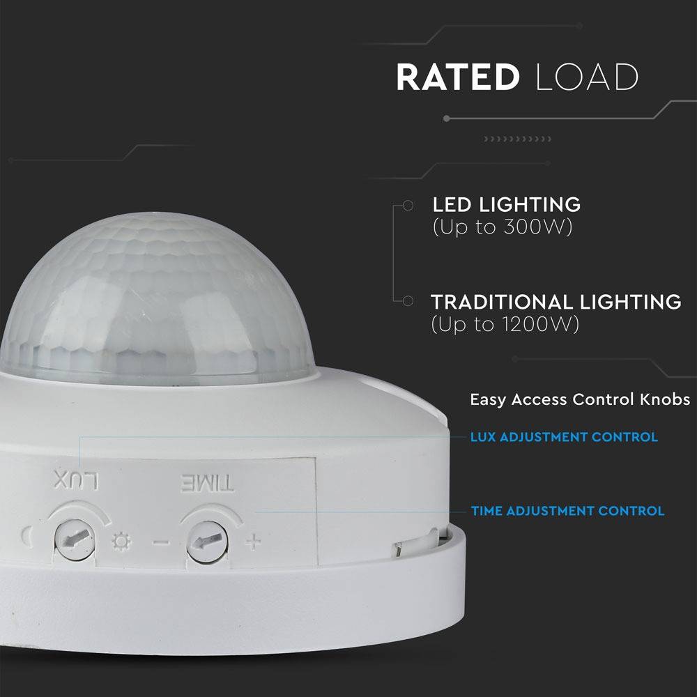 V-TAC Sensore Movimento Infrarossi 360° a Plafone Bianco (Max 300W) IP20-4
