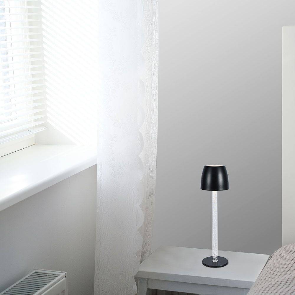 V-TAC Lampada LED da Tavolo 3W Nero e Trasparente Ricaricabile, Touch Dimmerabile 3000K-3
