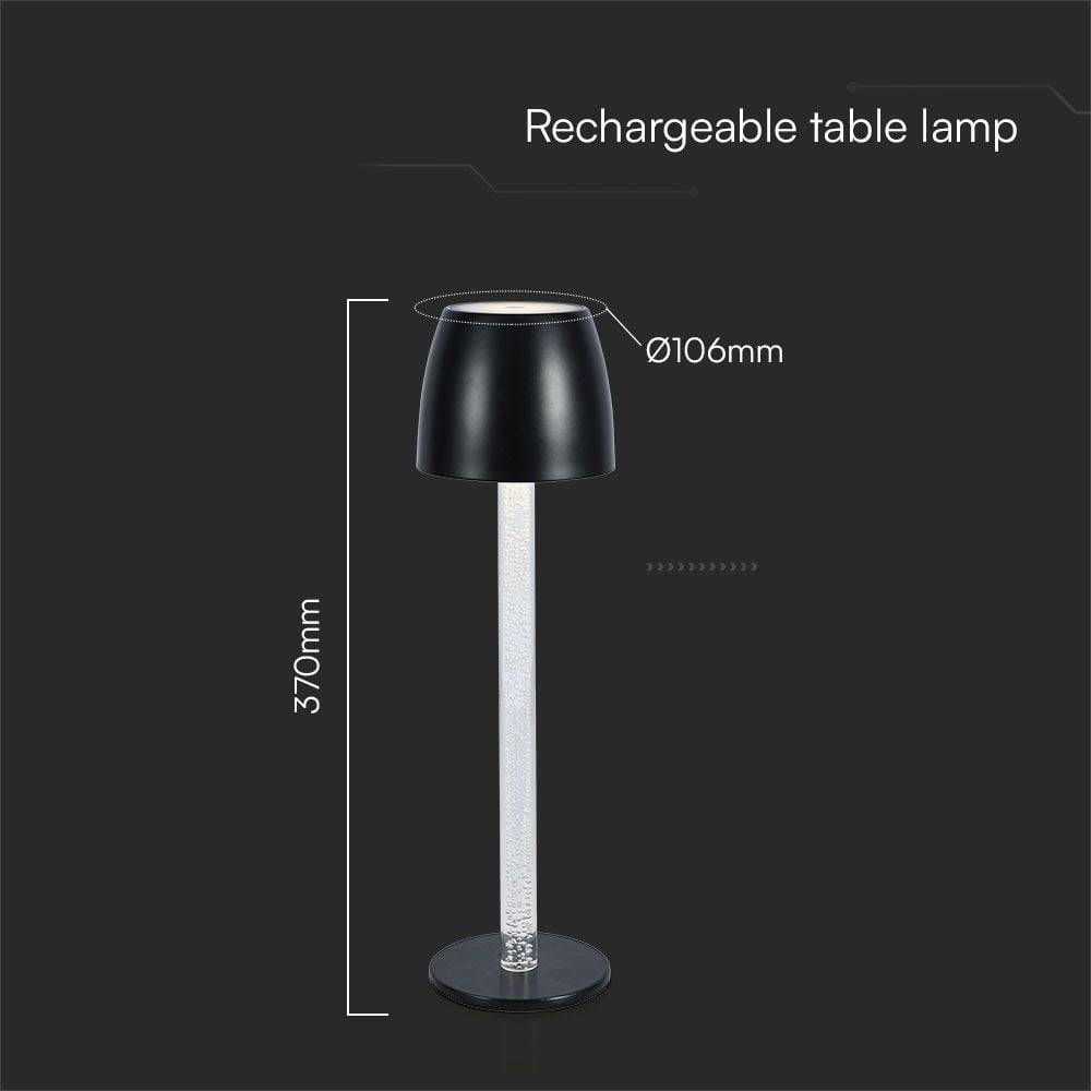 V-TAC Lampada LED da Tavolo 3W Nero e Trasparente Ricaricabile, Touch Dimmerabile 3000K-4