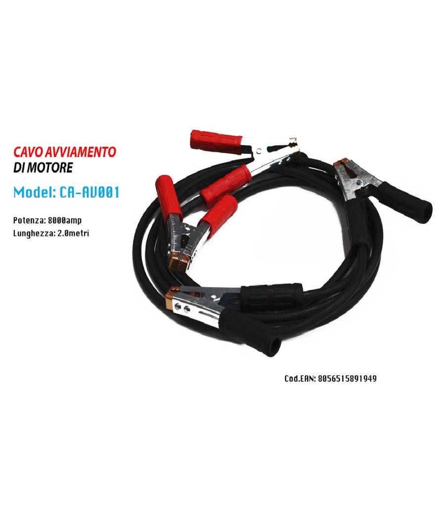 Cavo Avviamento Motore Di Emergenza Auto Cavi Pinze 8000amp 2mt Maxtech Ca-av001 --0