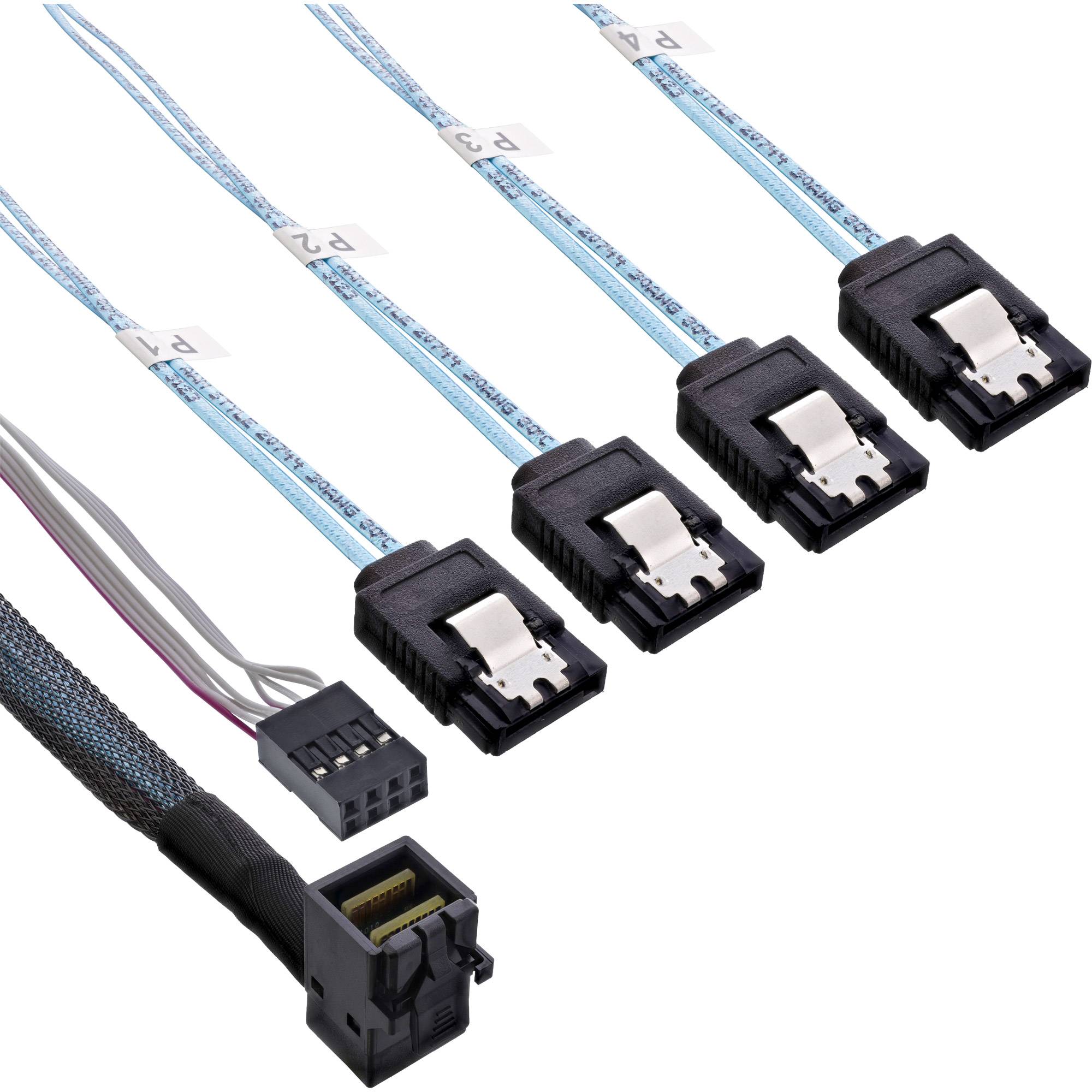 InLine Mini SAS HD Kabel - SFF-8643 gewinkelt zu 4x SATA + Sideband - 1m-0