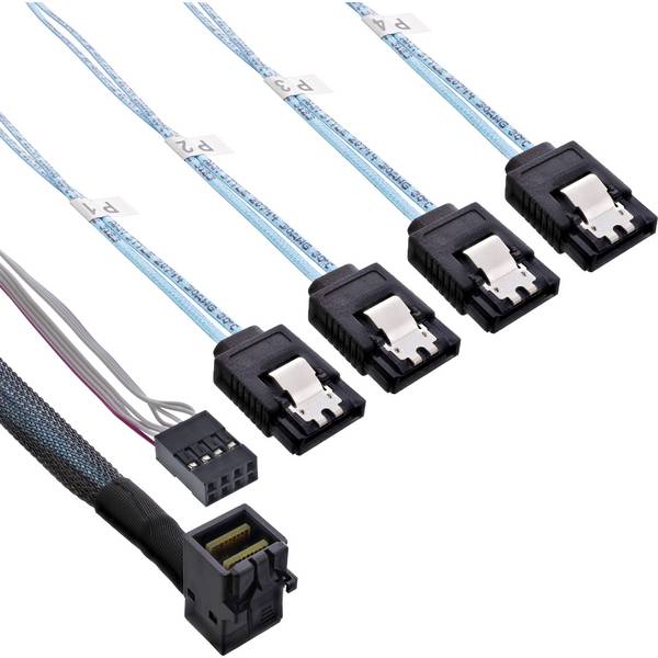 InLine Mini SAS HD Kabel - SFF-8643 gewinkelt zu 4x SATA + Sideband - 1m