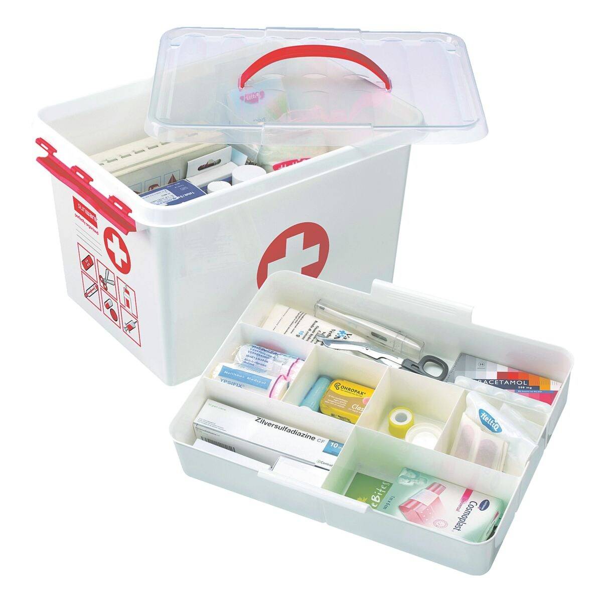 Sunware® First Aid Box La Q-Line 22,0 L-40,0 x 30,0 x 26,0 cm bianco/rosso-1