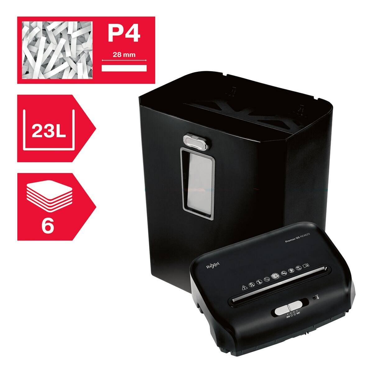 Rexel promax qs rex623 distruggidocumenti a frammento cestino 23 lt capacita` 6 fogli nero-0