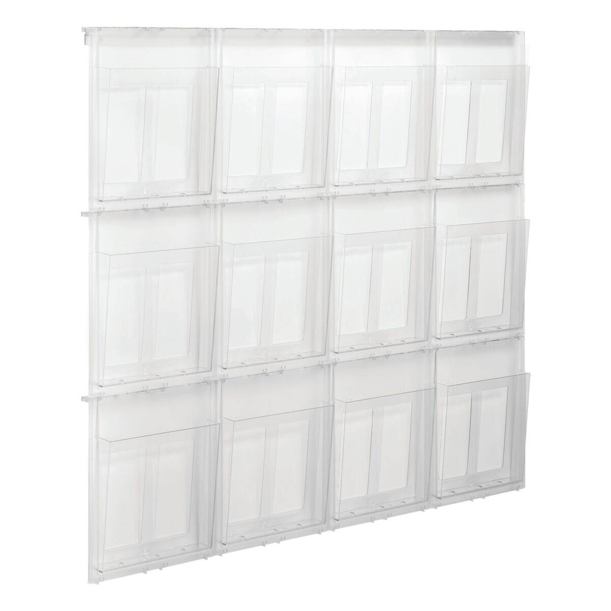 helit Wanddisplay PLACATIV, 12 Fächer DIN A4 hoch, glasklar Fachtiefe: 35 mm, SAN Material, einfache Wandmontage (H68111-1