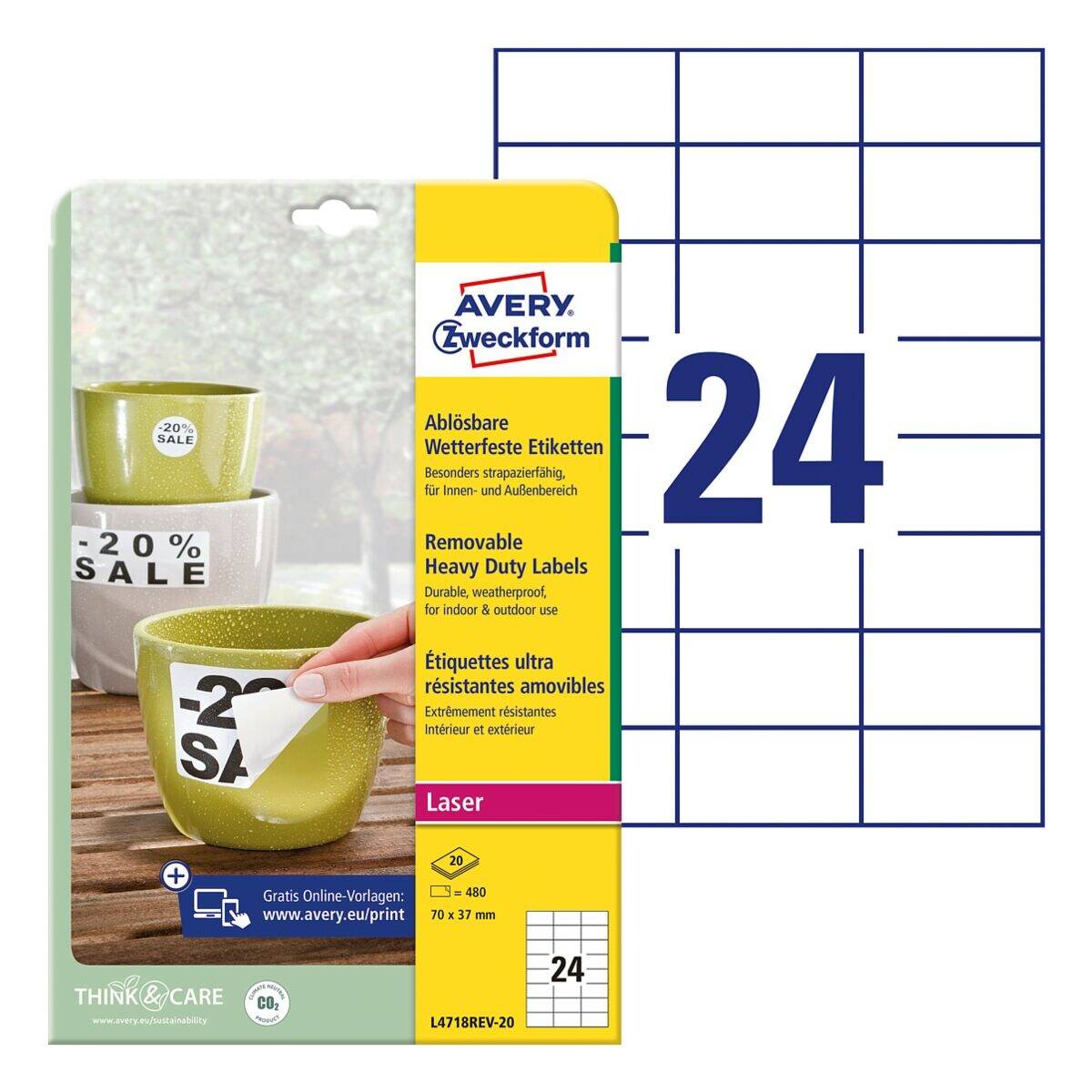 Etichette resistenti alle intemperie AVERY Zweckform 70,0 x 37,0 mm bianche-0