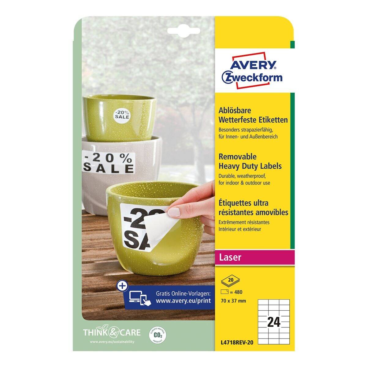 Etichette resistenti alle intemperie AVERY Zweckform 70,0 x 37,0 mm bianche-2
