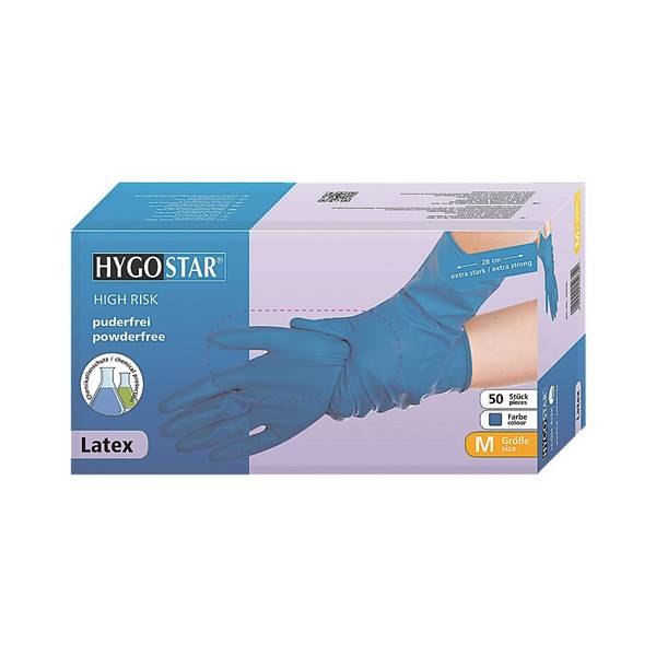 Guanto in lattice Hygostar HIGH RISK blu L 28 cm, senza polvere