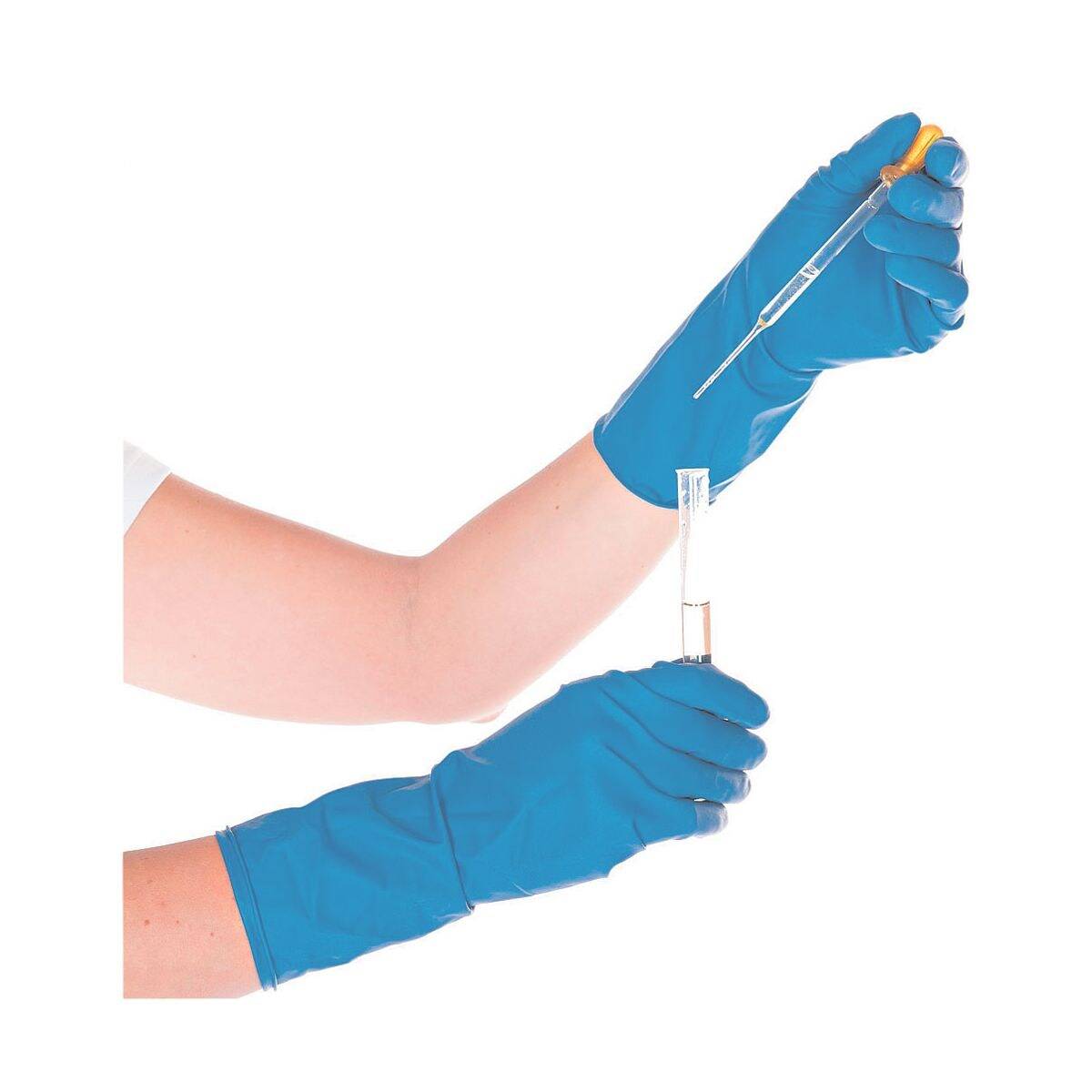 Guanto in lattice Hygostar HIGH RISK blu L 28 cm, senza polvere-1