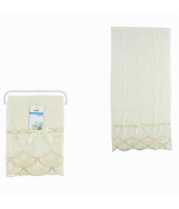 Asciugamano Bagno Viso Piccolo Cotone Morbido Decorato 35x75cm Beige Chiaro 79502 -