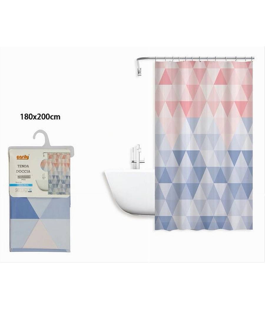 Tenda Doccia Impermeabile Bagno 12 Anelli Peva 180x200cm Triangolo Rosa Blu 79220 --1