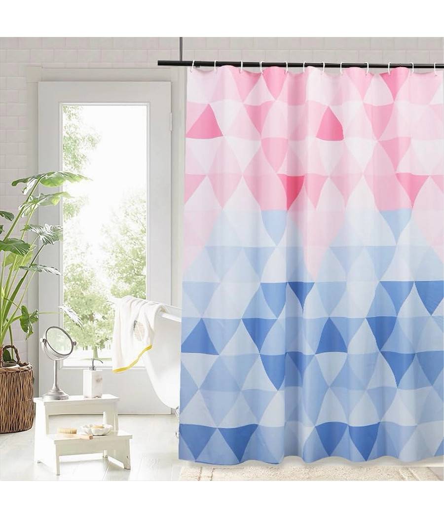 Tenda Doccia Impermeabile Bagno 12 Anelli Peva 180x200cm Triangolo Rosa Blu 79220 --2