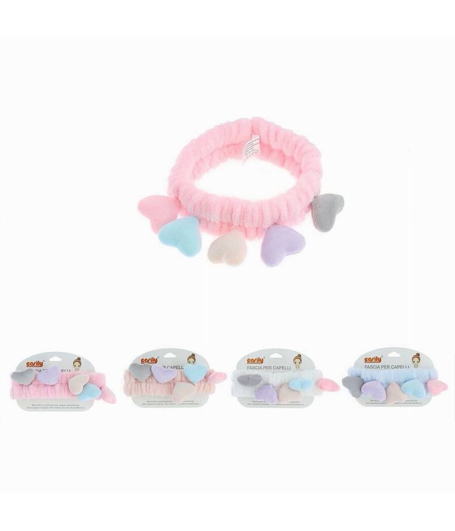Fascia Capelli Doccia Shampoo Trucco Spugna Con Cuori Colorati 4 Colori 10749a --0