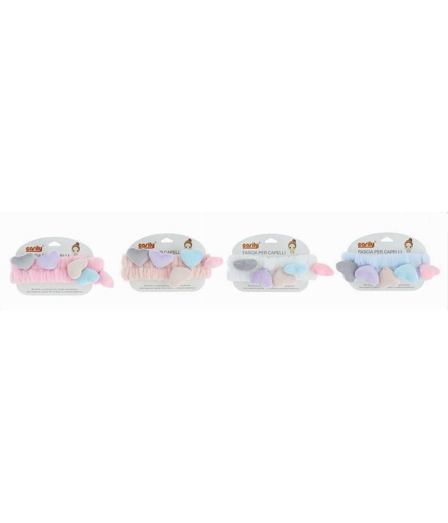 Fascia Capelli Doccia Shampoo Trucco Spugna Con Cuori Colorati 4 Colori 10749a --2