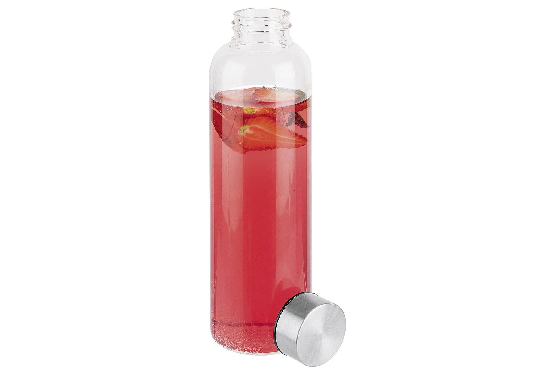 APS Trinkflasche, aus Glas, 0,55 Liter, transparent Behälter aus Glas, Schraubverschluss aus 18/8 Edelstahl, - 1 Stück (-2