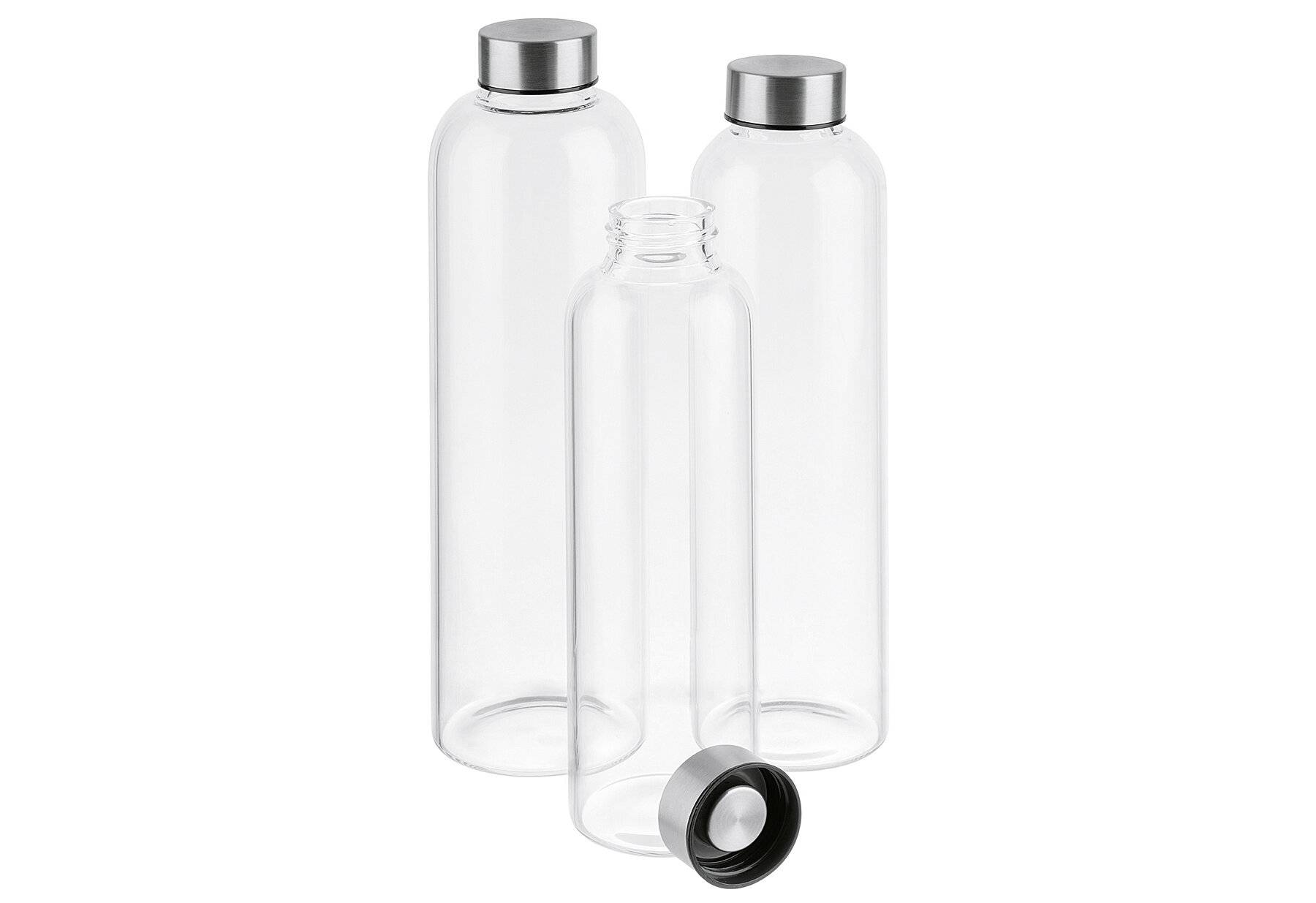 APS Trinkflasche, aus Glas, 0,55 Liter, transparent Behälter aus Glas, Schraubverschluss aus 18/8 Edelstahl, - 1 Stück (-3