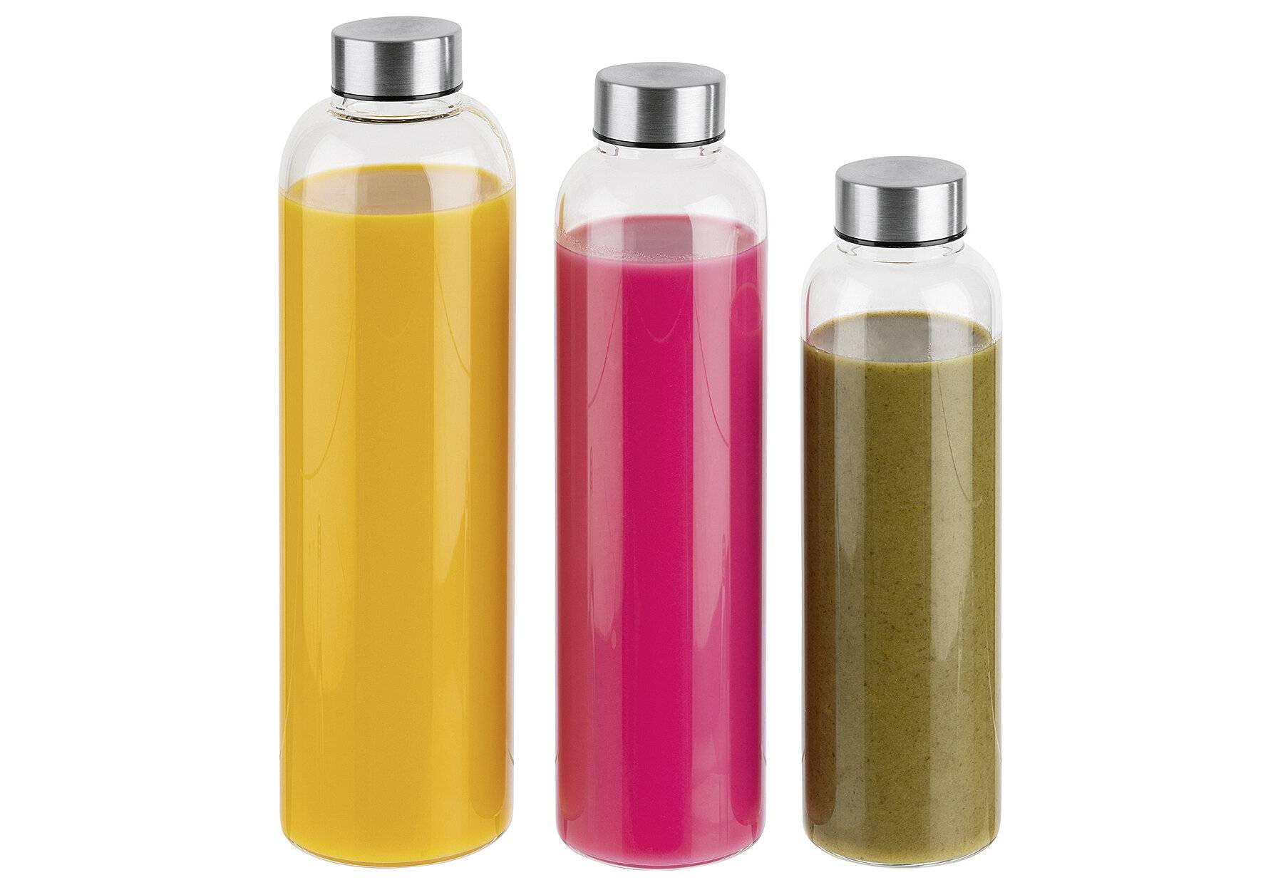 APS Trinkflasche, aus Glas, 0,55 Liter, transparent Behälter aus Glas, Schraubverschluss aus 18/8 Edelstahl, - 1 Stück (-4