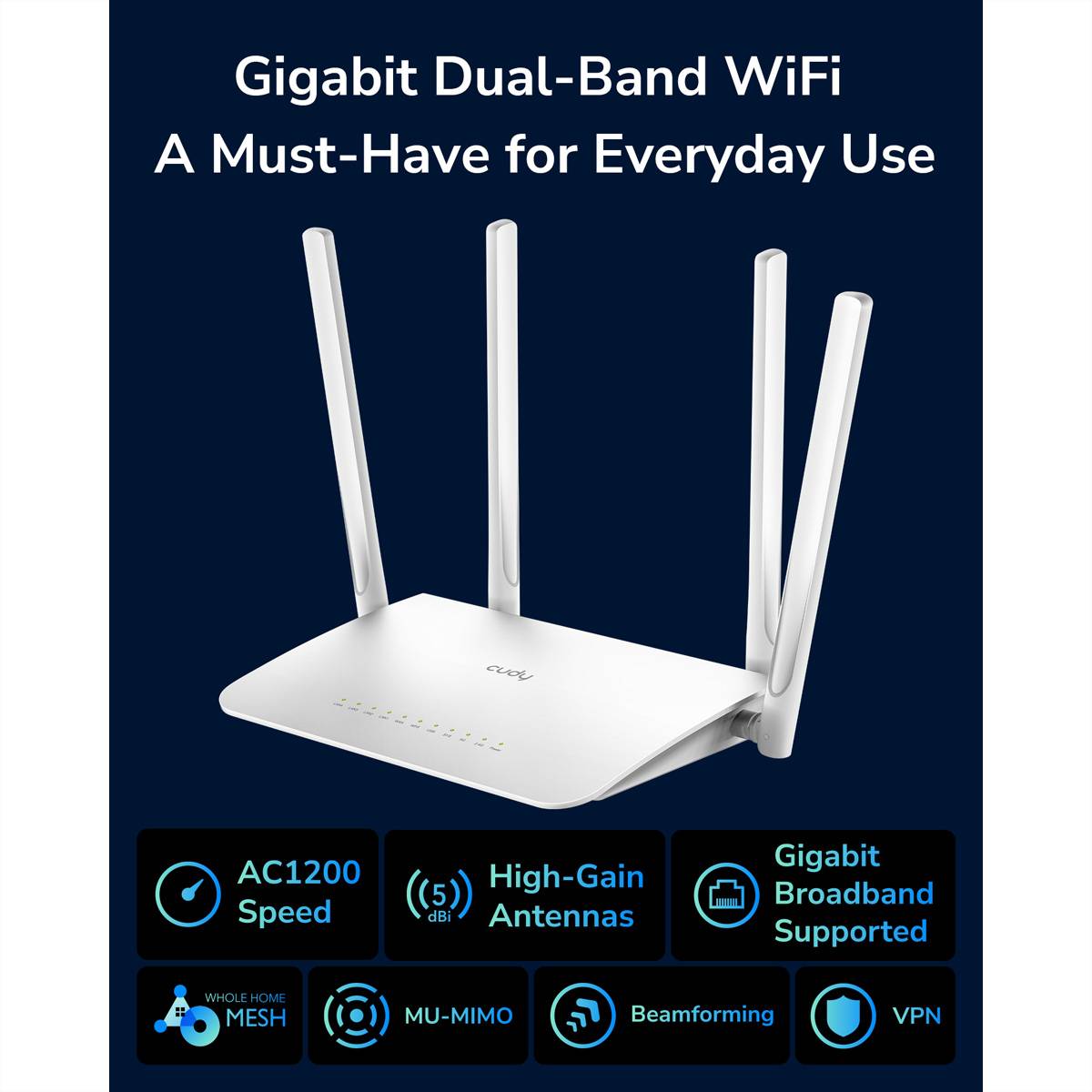 CUDY WR1300 AC1200 Router Wi-Fi Mesh Gigabit-2